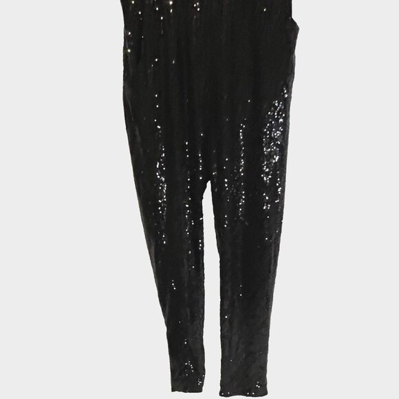 Black Sequin Strapless Jumpsuit 2X Long Pants Black Stretch Curvy Sense Pull On - Picture 9 of 16